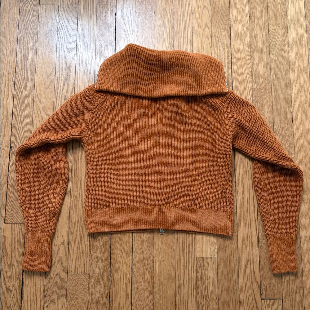 Everlane Rust Ribbed Women's Cropped Zipper Sweater - Picture 5 of 6